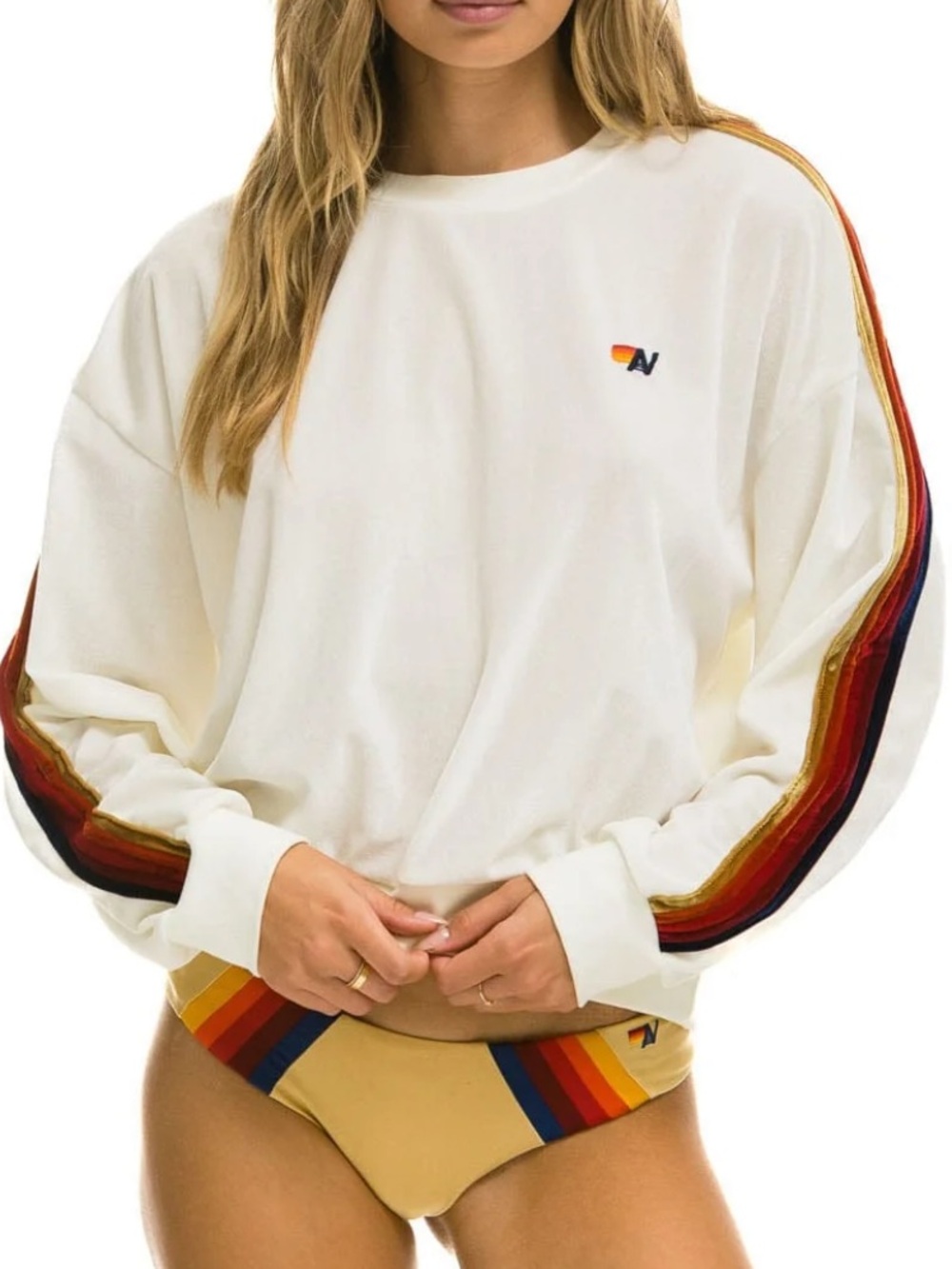 Aviator Nation CLASSIC VELVET RELAXED SWEATSHIRT - WHITE Small